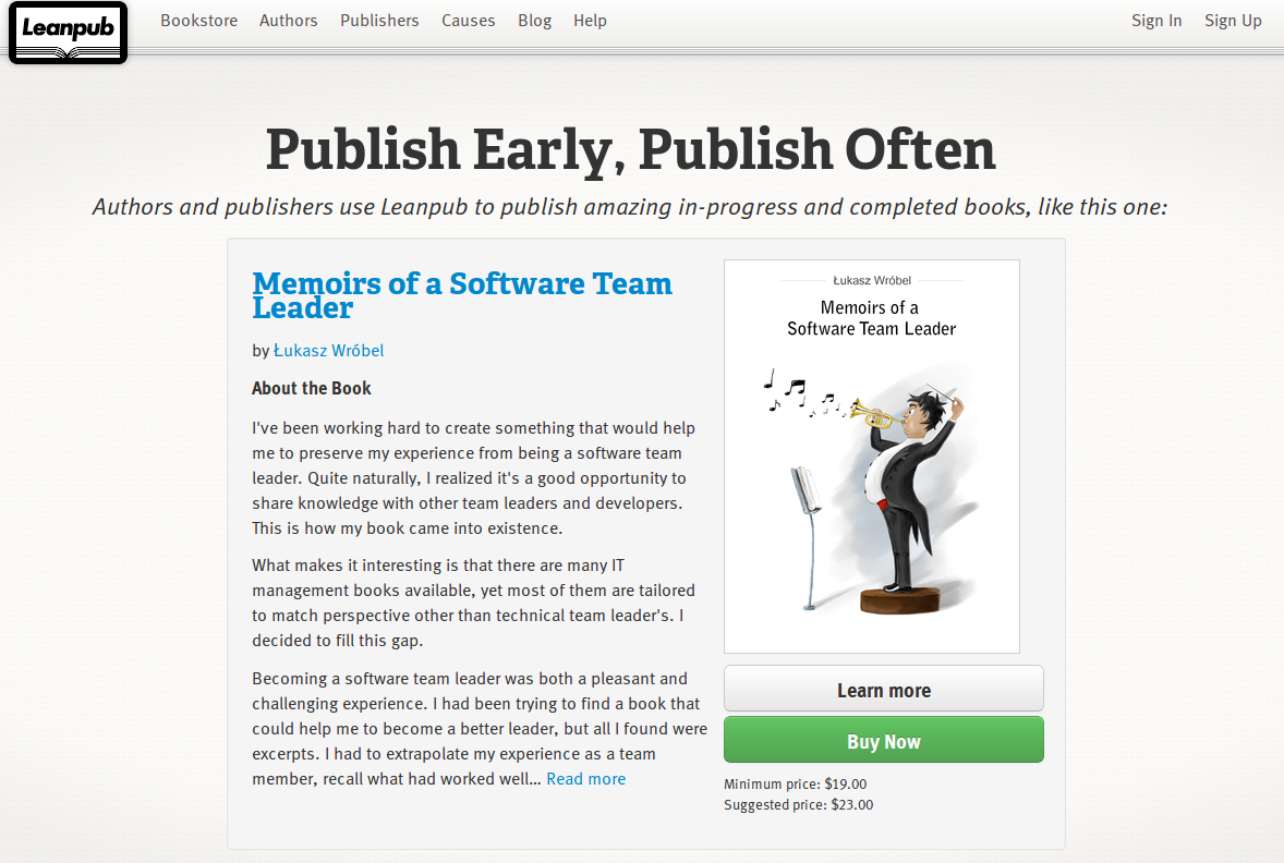 "Memoirs of a Software Team Leader" on the Leanpub homepage